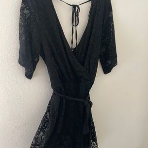 Black laced short sleeve romper